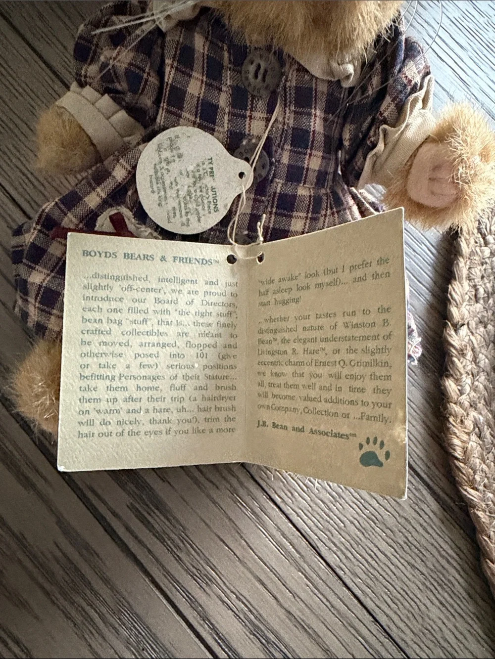 Boyds Bears Brown Plush Bunny in Plaid Dress
